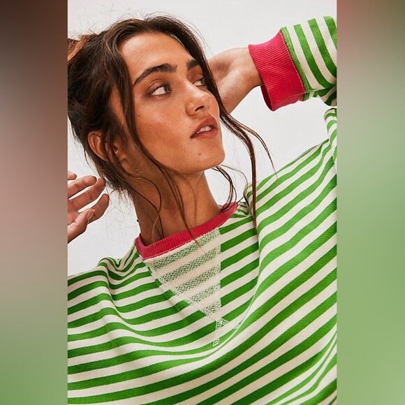 Free People Classic Striped Oversized Crewneck NWOT - Picture 3 of 7